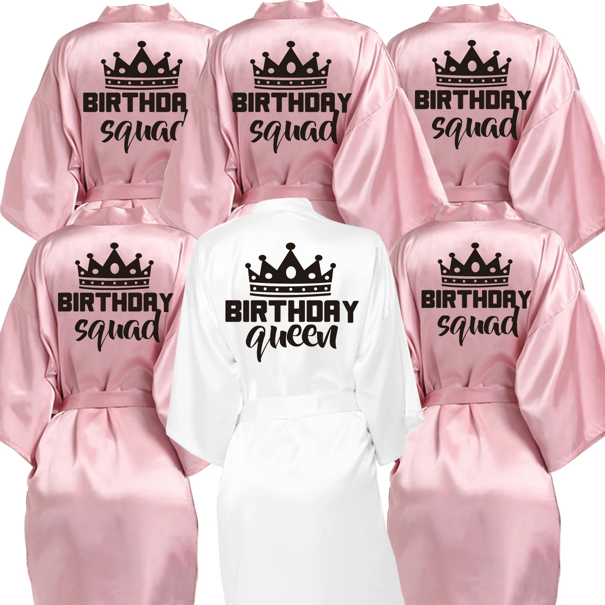 

Атласный халат-короткий халат с короной для королевы дня рождения, подарок для вечеринки в честь дня рождения, розовые халаты для девичника