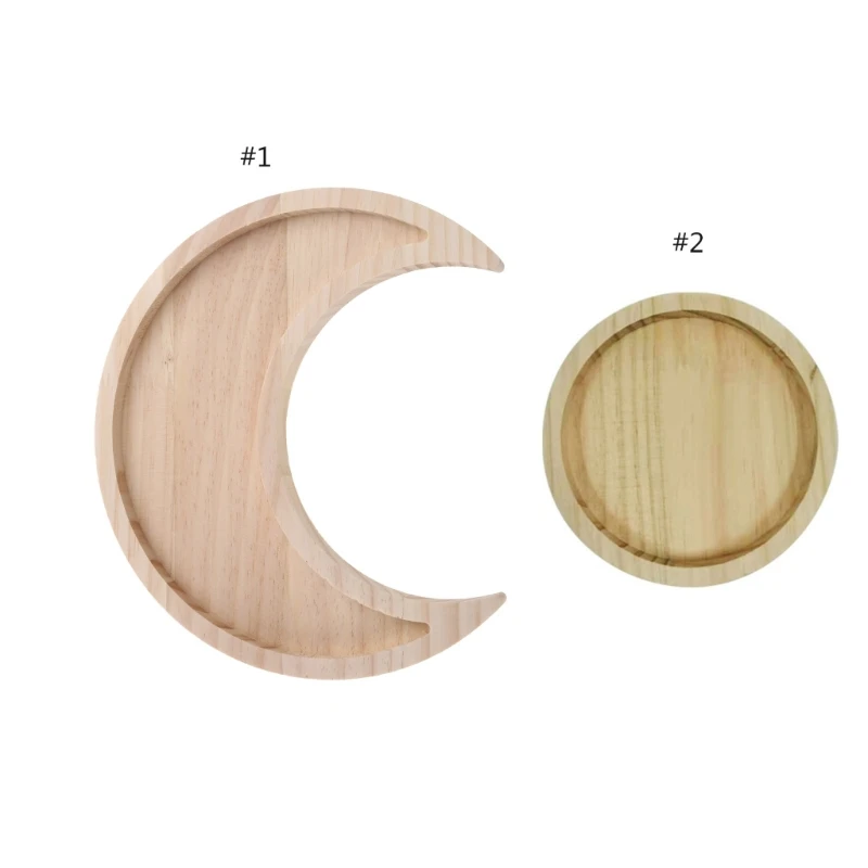 Wooden Serving Tray Rustic Tableware Dessert Dish Moon for Sun Shape Jewelry Plate Bowl Eid Mubarak Supplies Drop Shipping