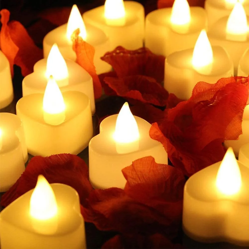 24 Stück flammenlose LED-Kerze für Zuhause, Weihnachten, Party, Hochzeit, Dekoration, herzförmige elektronische Teelichtkerzen mit Batteriebetrieb – Detail 3