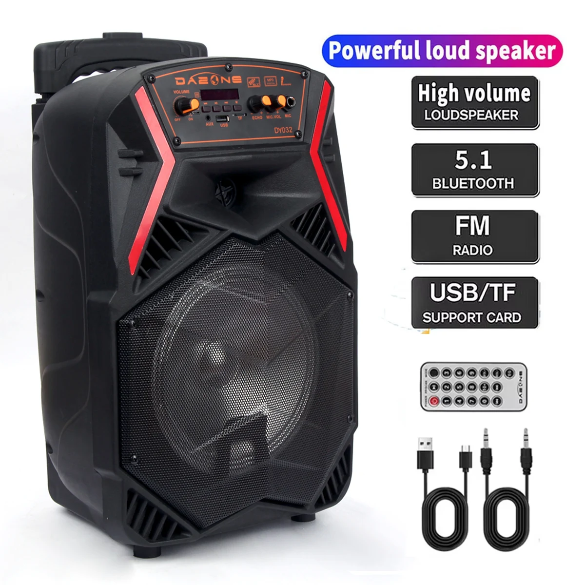 1000W Wireless Portable Trolley Bluetooth Speaker Outdoor 8inch Bass Subwoofer Party Speakers Family Karaoke USB FM LED Light