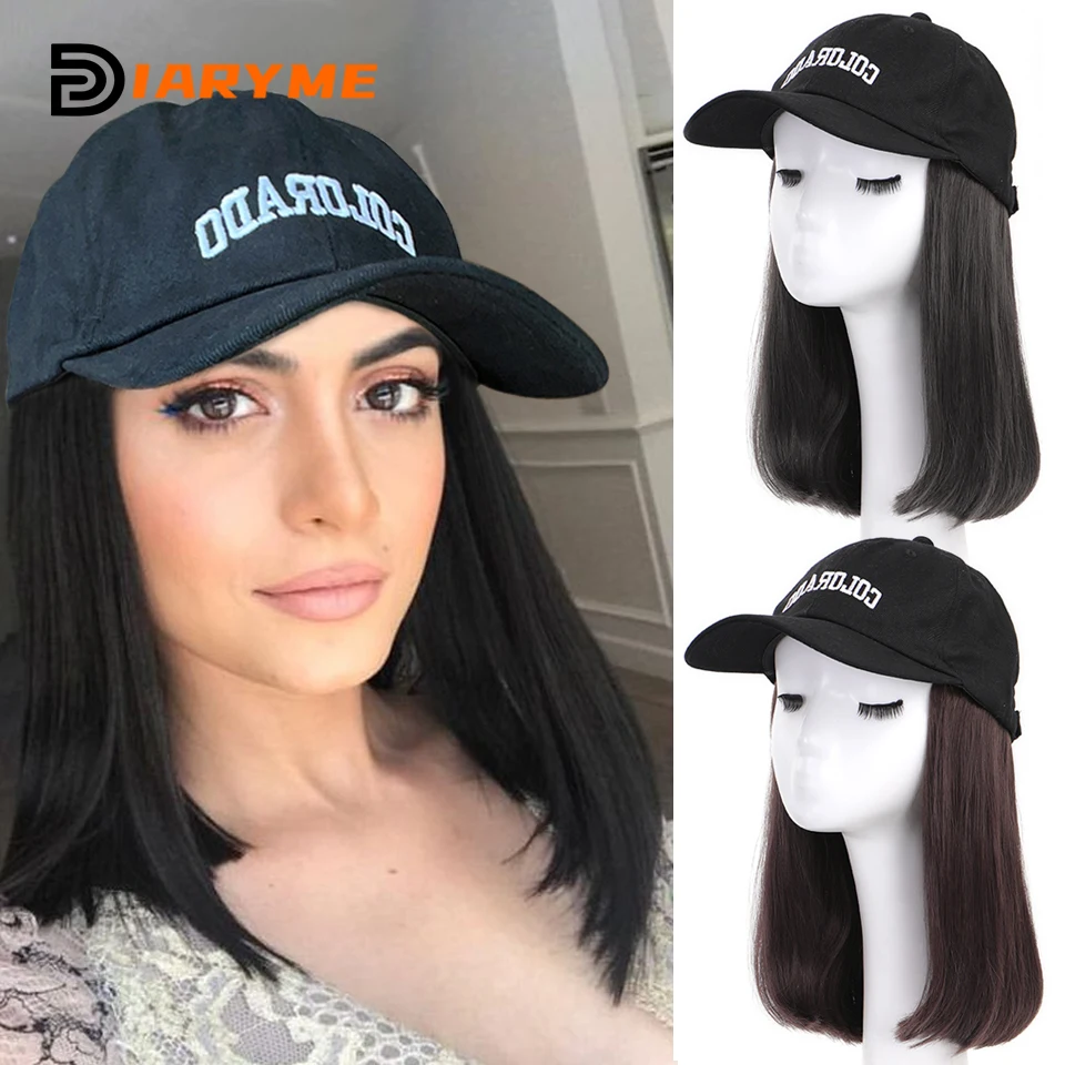 Short Hair Synthetic Wig Cap Hair Extensions Baseball Hat With Hair Attached Summer Hat Wig Adjustable Heat Resistant Fake Hair