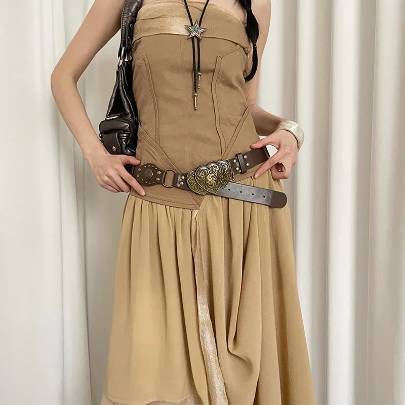 Vintage Western Y2K Gürtel-Set – Leopardenmuster, Herzschnalle, Nietenbesetztes Kunstleder-Taillenzubehör für Jeans, Kleider – Detail 5
