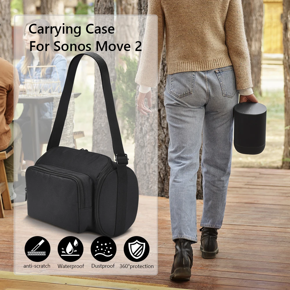 Portable Storage Bag Anti-Drop Carrying Case Shockproof Zippered Bag with Shoulder Strap for Sonos Move 2 2023/Move 2020 Speaker