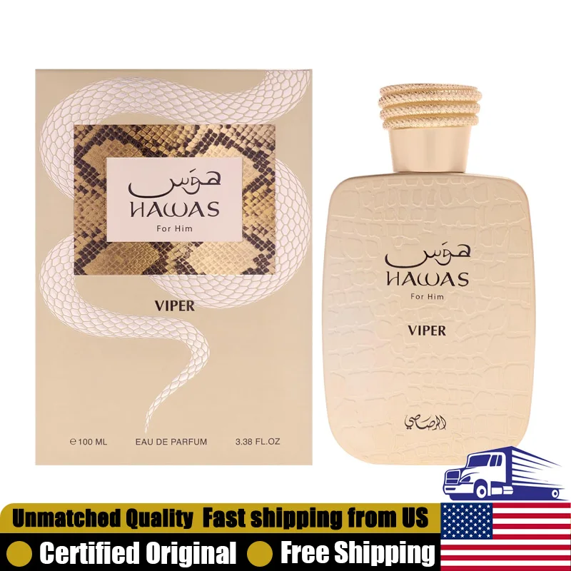 

Rasasi Hawas Viper Eau de Parfum Spray 3.4 Oz Premium Arabian Perfumes Lasting Oriental Spicy Pheromones Cologne for Men 100 ML