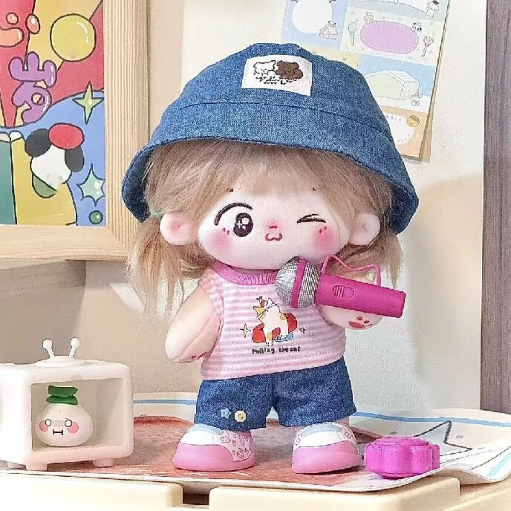 

1 комплект, полосатая футболка 10/20 см, хлопковая кукольная одежда, летний комплект, ковбойская шляпа, 20 см, хлопковая кукольная одежда, модная милая одежда