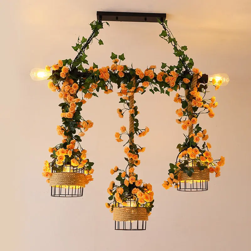 Industrial Style Bar Pendant Light Hemp Rope Plant Themed Restaurant Flower Shop Barbecue Shop Coffee Shop Decoration Light