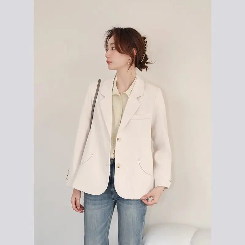 New Blazer Women Coat All Match Simple Office Lady Vintage Solid Long Sleeve Simple Designer Office Lady Blazers Outwear New