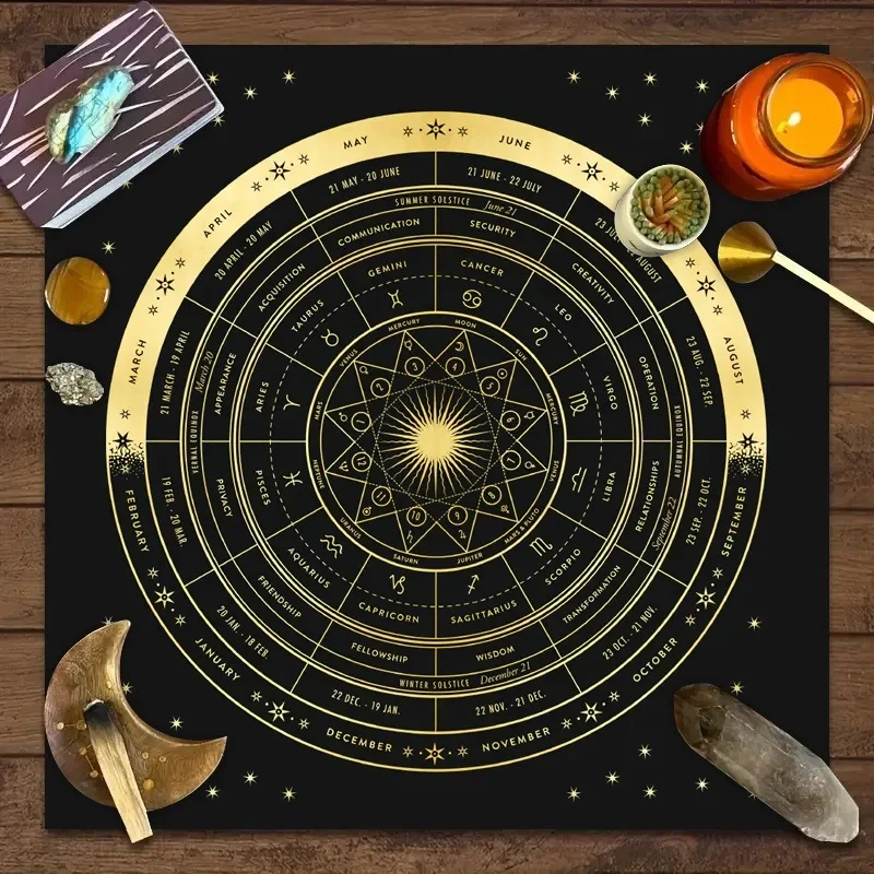 1pc, Tarot Tablecloth with 12 Constellations - Perfect for Divination, Party Decor, and Home Decor