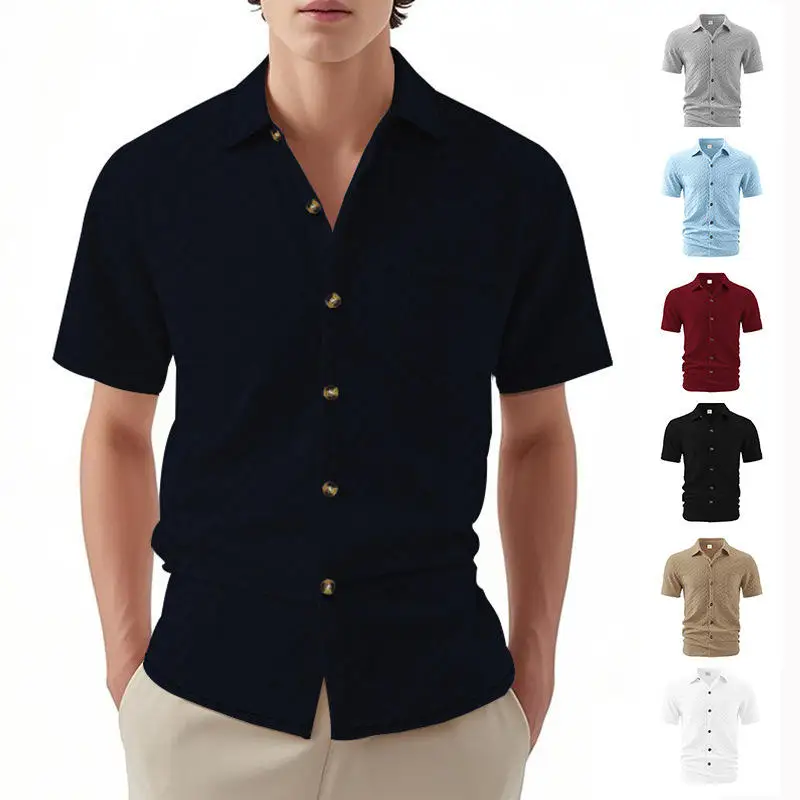 

New Men's Casual Summer Shirt Breathable Short Sleeve Embroidered Slim Fit Comfortable Polyester Fiber Blend Deformable