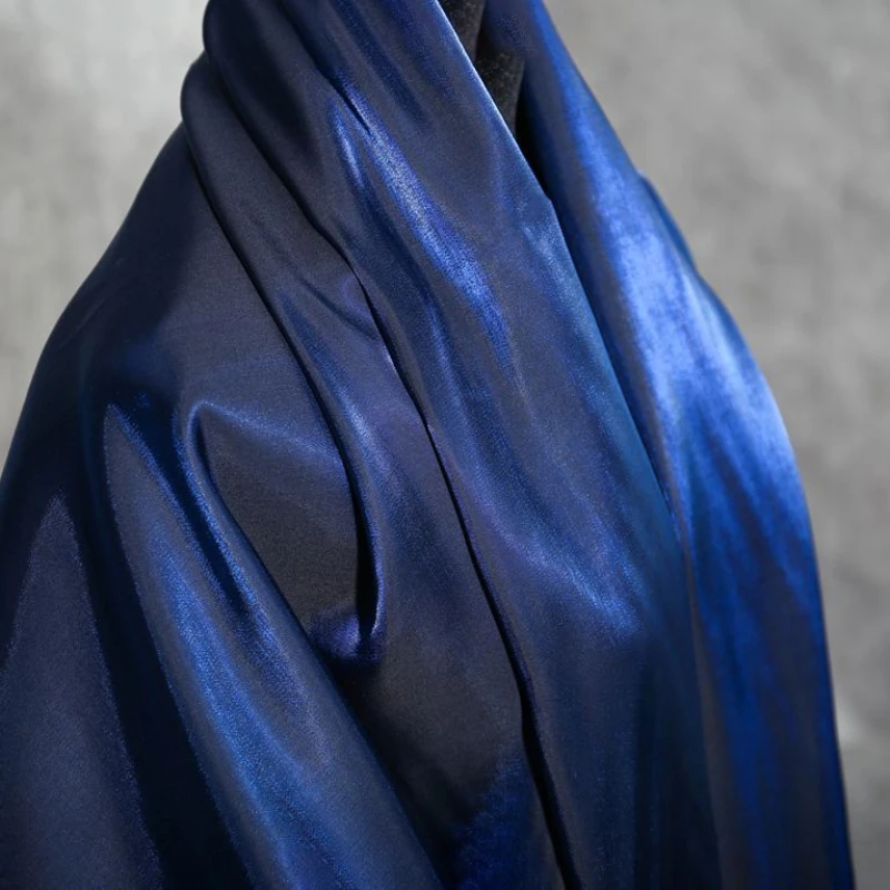 Navy Blue Gradient Electric Light Deep Blue Glass Fabric Delicate Silk Smooth Drape Shirt Dress Hanfu Fabric