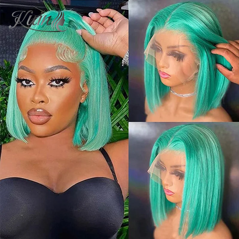 

Bone Straight Bob Wig Brazilian Short Bob Lake Blue Lace Front Wig Human Hair Transparent Lace 13x4 Lace Frontal Wigs For Women