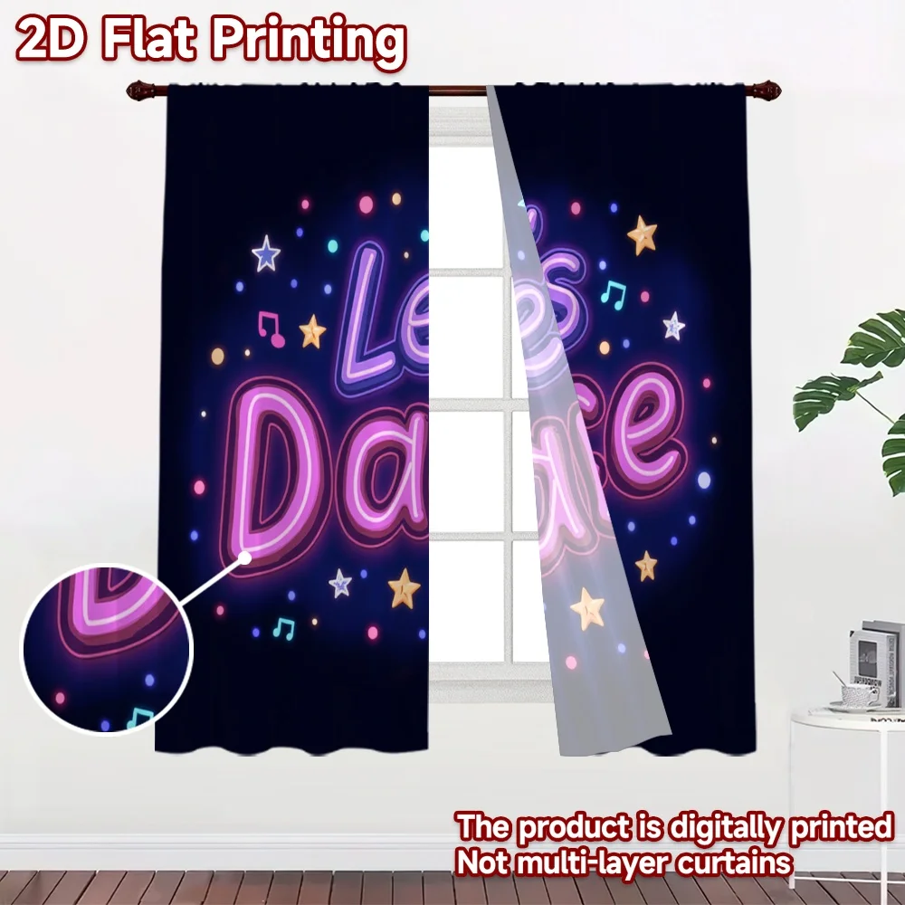 2D flat 2pcs Curtain Modern Minimalist Style Let's Dance Sign Digitally printed polyester Festive Curtains Perfect for Festive