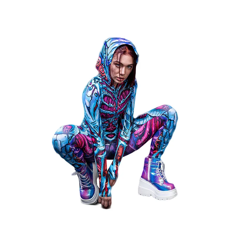 Teufel-Skelett 3D-Druck Overall mit Hut Catsuit Cosplay Kostüme Strumpfhose Zentai-Anzug Halloween Party Bodysuit 2026 – Detail 8
