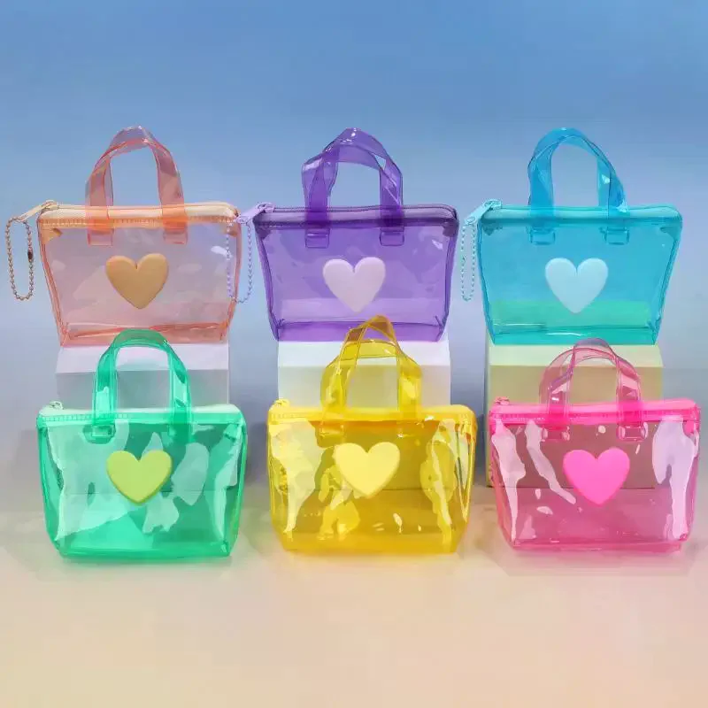 Solid Color Heart-Shaped Storage Bag Mini Waterproof Coin Purse Handheld Keychain Earphone Bag Water Splashing Festival