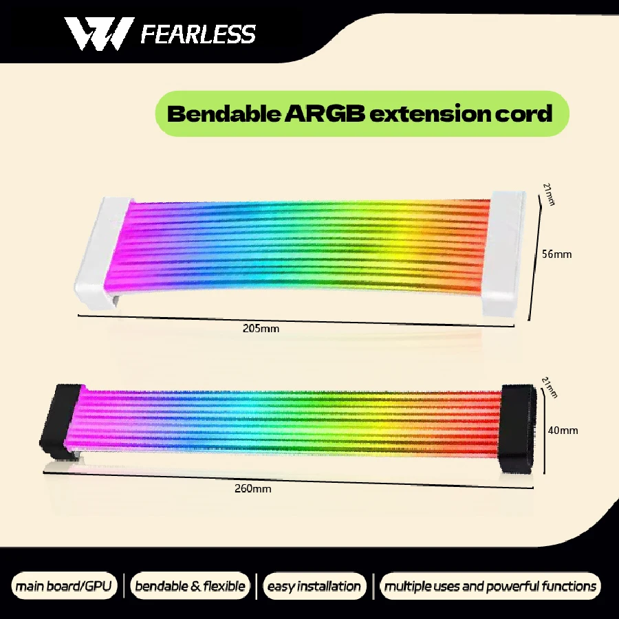

Bendable 360° ARGB Light Board OEM Suitable for Graphics Card 8pin 24pin Motherboard Decorative Light Strip PC Accessories