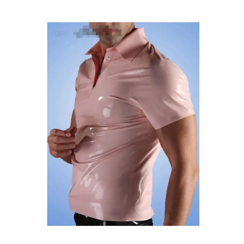 Handmade sexy Short Sleeved Men latex Polo Shirt fashion rubber T-Shirts Fashion Tops