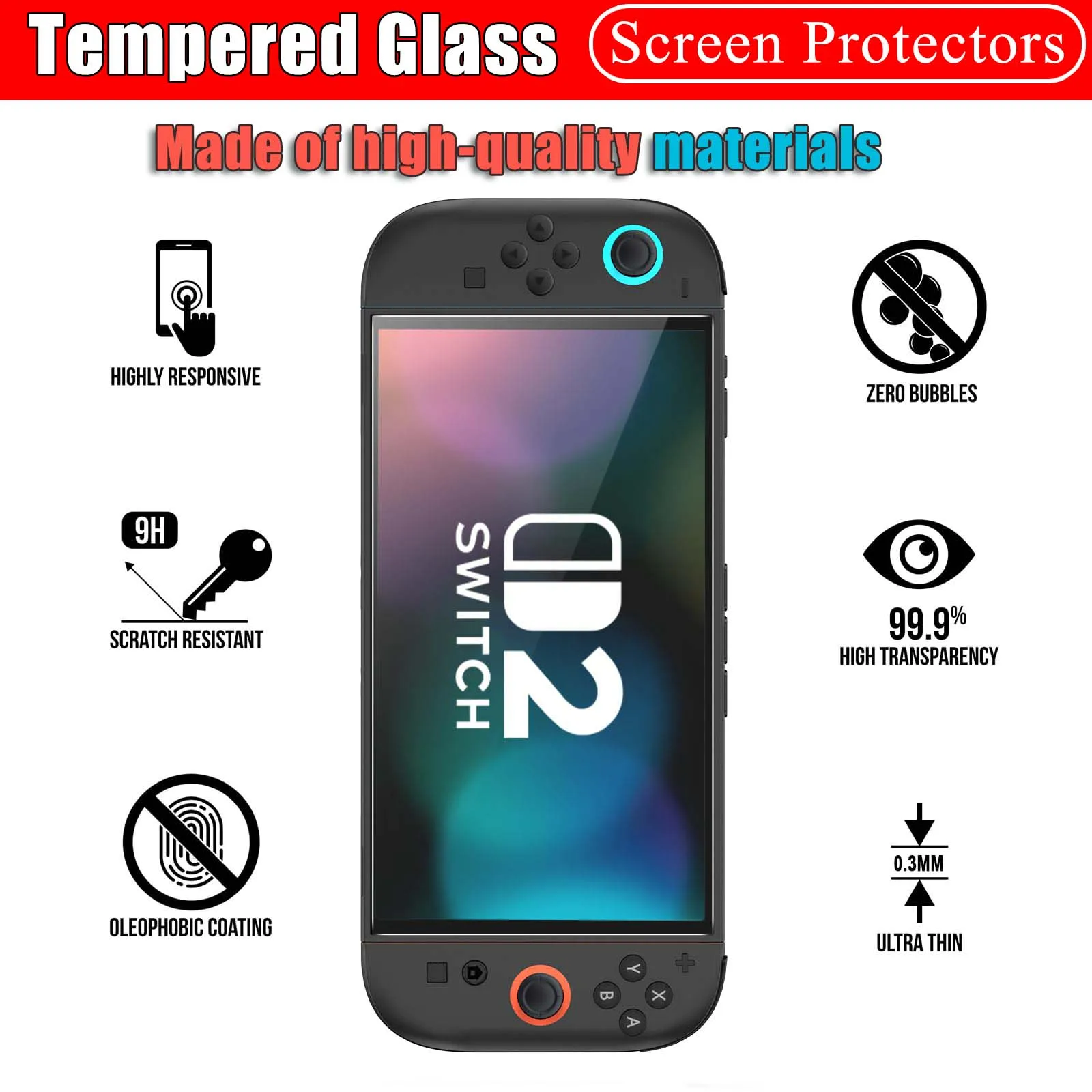 Schutz gehärtetes Glas für Nintendo Switch 2 2025, Zubehör, Displayschutzfolie aus gehärtetem Glas für Nintendo Switch 2