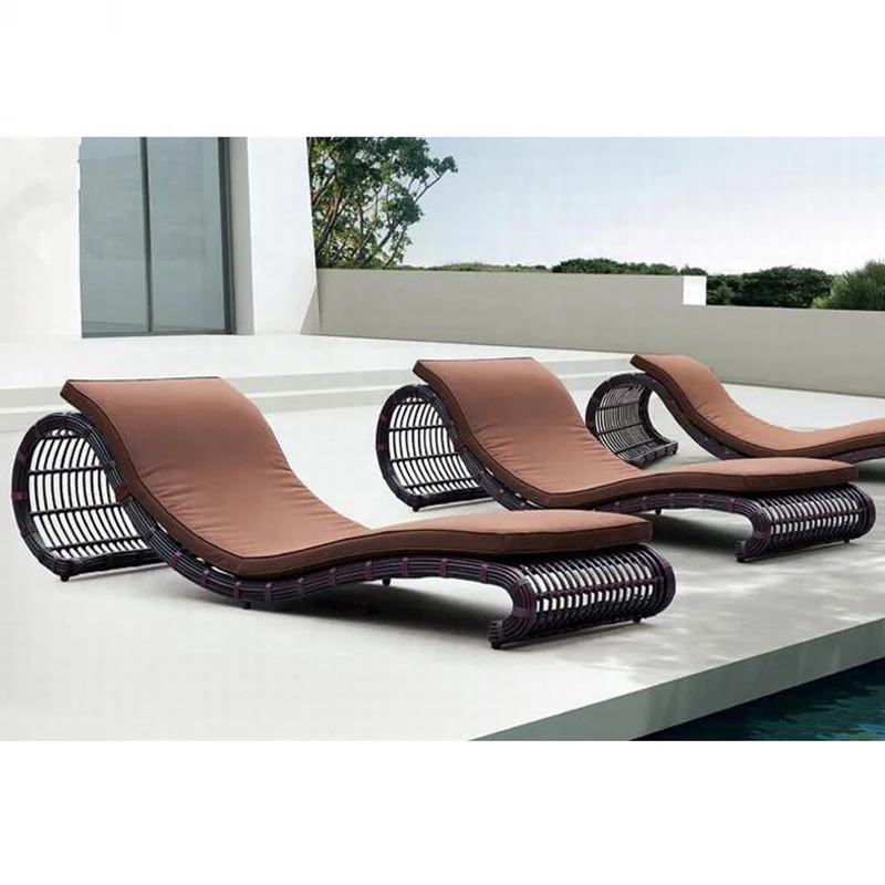 Outdoor aluminum wicker rattan sunr swimming pool deck recliner  beach