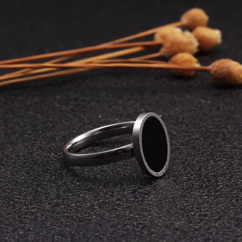 Vintage Black Oval Design Stainless Steel Charm Wedding Party Charm Rings Brand Men Women Fashion Rings anillo Jewelry