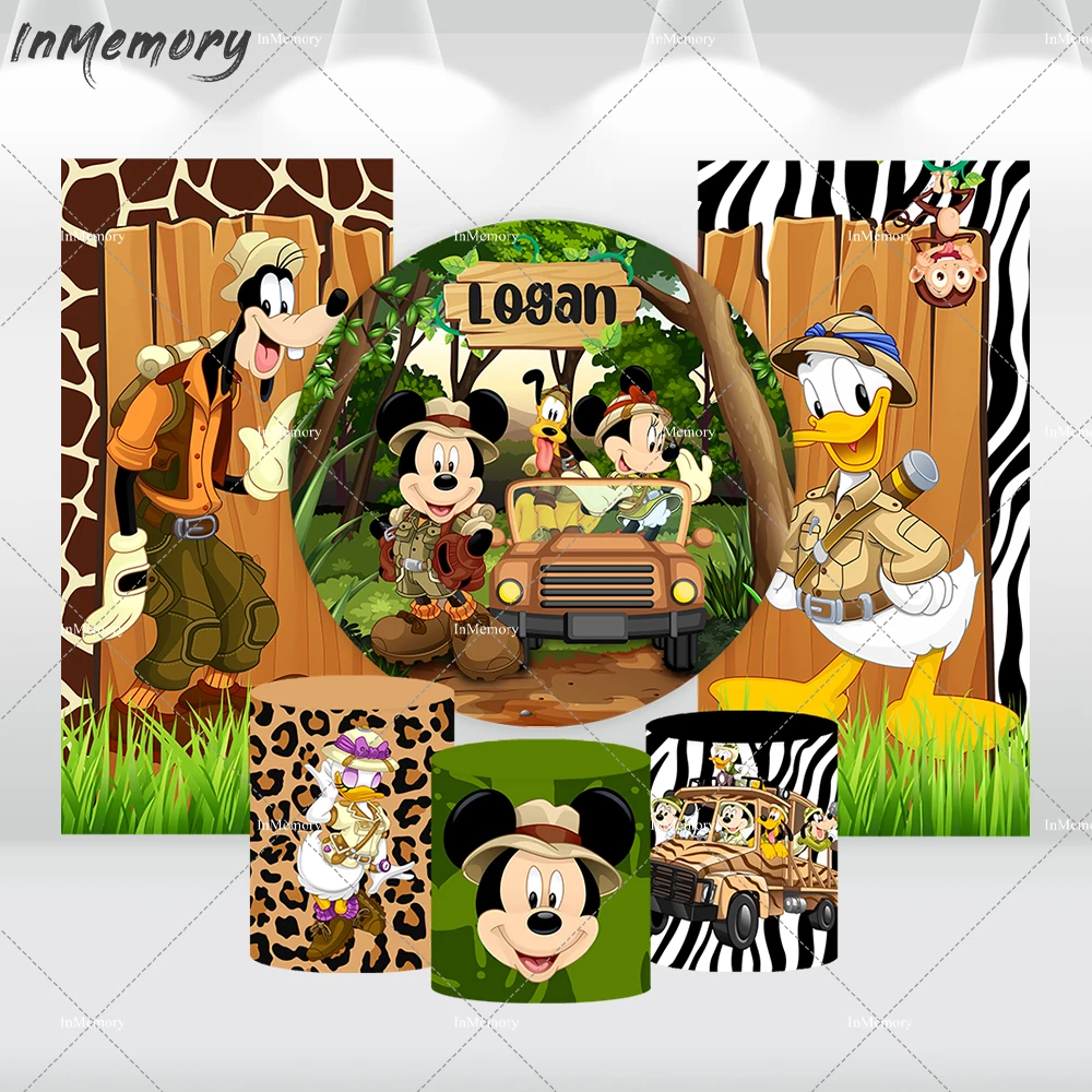 Mickey Safari Wild One Round Backdrop for Boy Birthday Decor Custom Kid Jungle Minnie Truck Baby Shower Circle Background Banner