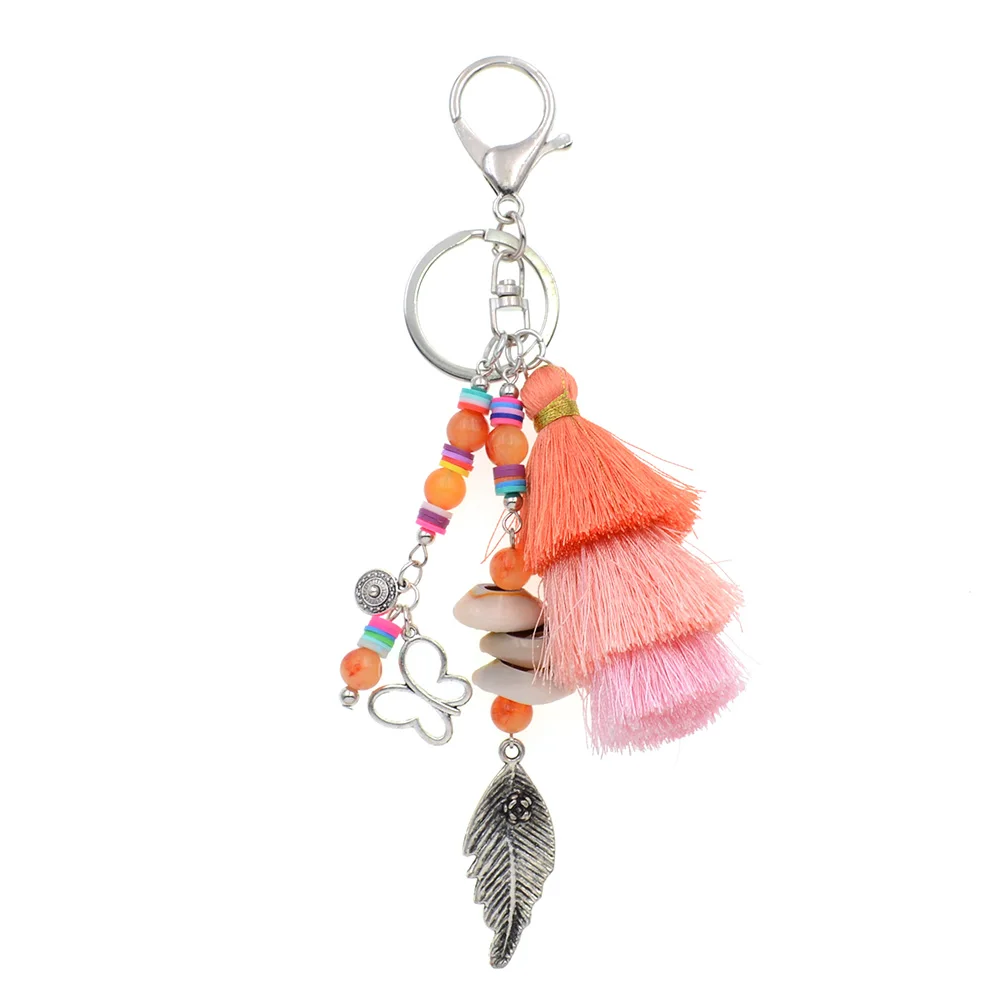 WELLMORE Bohemia Key Chains for women handmade stone beads shell tassels bag key chains fashion women jewelry wholesale