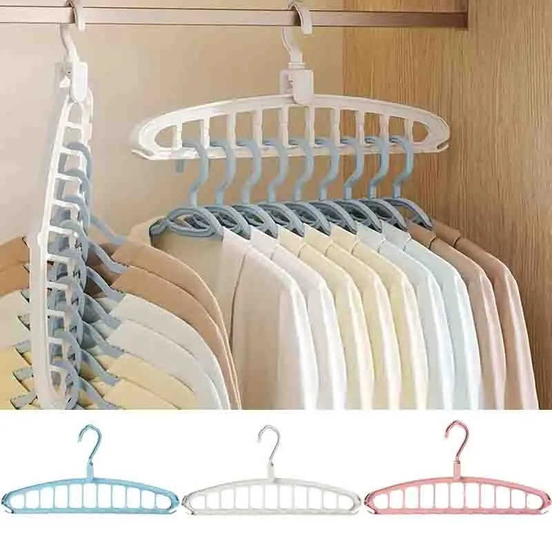 

1-6PCS Portable Multi Functional Hanger Dormitory Household Clothing Storage Rotatable Anti Slip Magic Hanger Eleven Hole Hanger