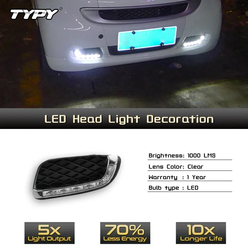 

TYPY Car LED Fog Lamp For Mercedes Benz Smart fortwo 2008-2011 Car LED Daytime Running Light Dynamic Turn Signal Auto Accessorie