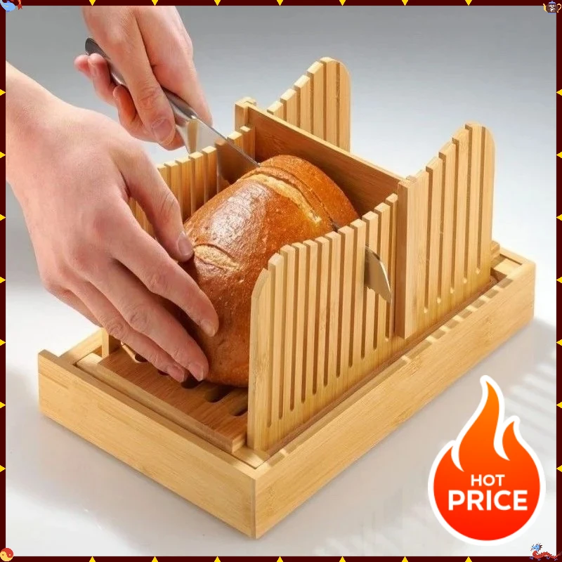2026 Bamboo Bread Slicer Cutting Bread and Toast Slicer Adjustable Thickness With Tray for Holding Breadcrumbs Baking Supplies