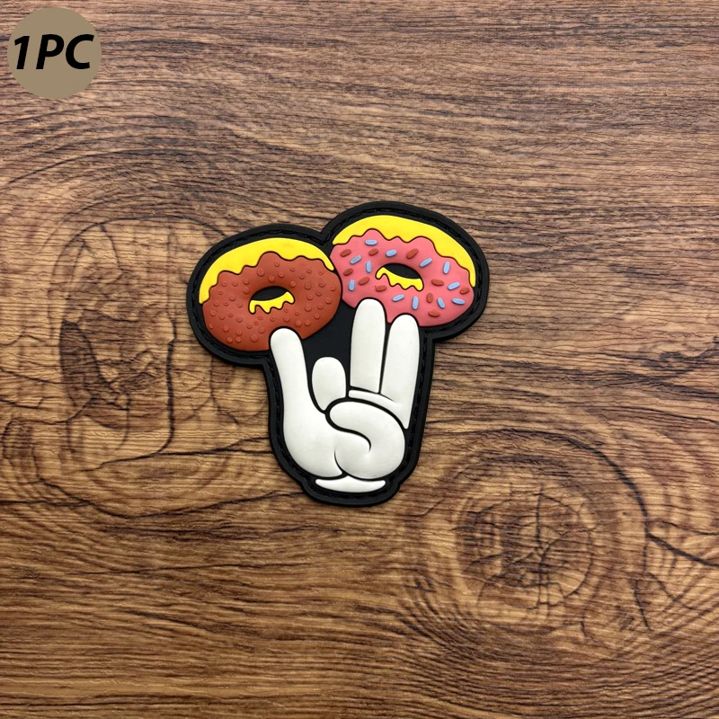 Frosted Donut Gesture-Shaped Patch Made of Pvc, Magic Tape Armband Patch, Decorative Patch for Bags and Clothing, Comes with Matching Velcro Badge Patch