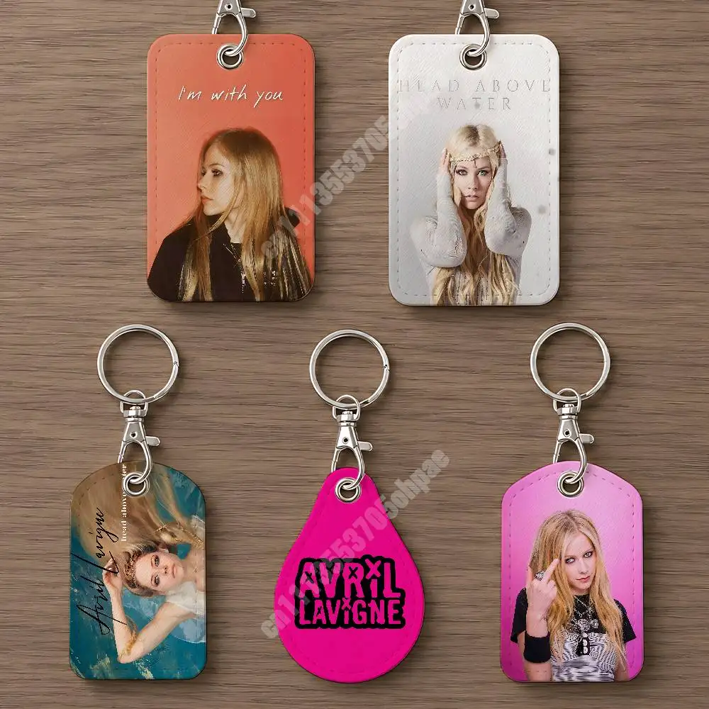 A-Avril Lavigne-S Head Above Water Leather Keychain Card Holder for Airtag & ID Cards Business Bag Charm