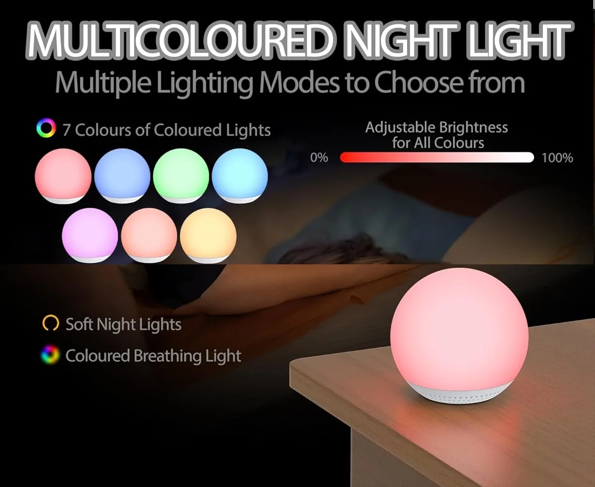 Portable Silicone White Noise Machine Rechargeable Sleep Noise Machine RGB Dimmable Night Light Wireless Speaker