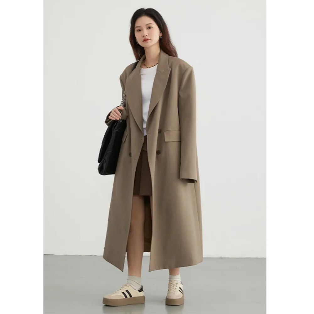 2024 New Arrival Women Long Blazer Coat Double Breasted 1 Piece Notch Lapel Female Jacket Loose Formal Office Lady Outerwear