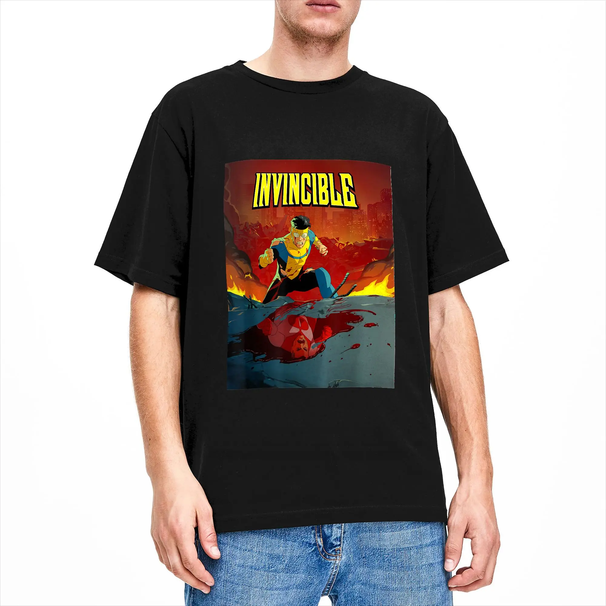 Mens T-Shirt Invincible & Omni-Man Bloody Reflection T Shirts Harajuku  Summer Tees Streetwear 100 Cotton Tops Plus Size