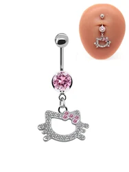 Hello Kitty-Anillo de ombligo de acero inoxidable para mujer, Piercing de mariposa rosa, bonito diseño de gato, joyería Sexy