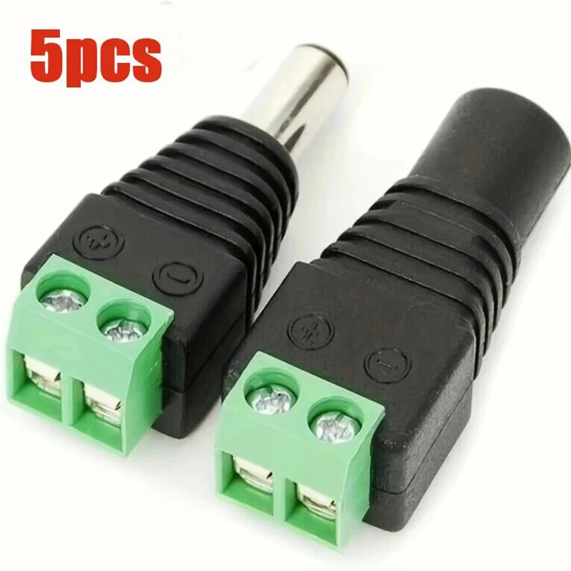 5pcs DC Male Female Terminals 12V Power Connector 2.1mm X 5.5mm Plug Adapter for CCTV Cameras 5050 3528 Single Color LED Strp