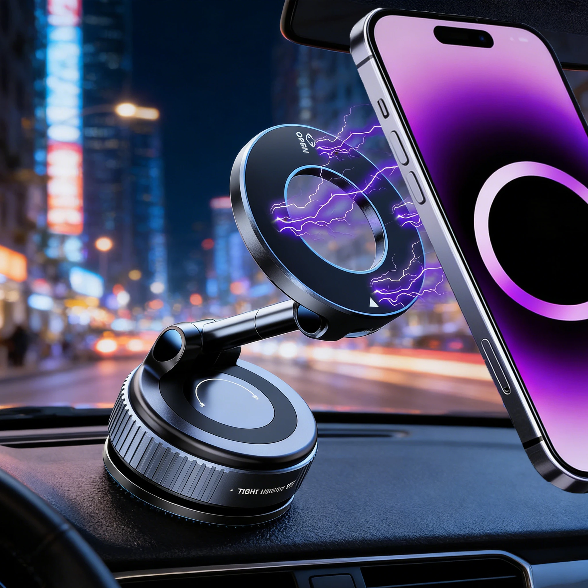 Strong Magnetic Car Phone Holder Foldable 360° Adjustable Vacuum Suction Mount Universal for Car, Desk, Bathroom