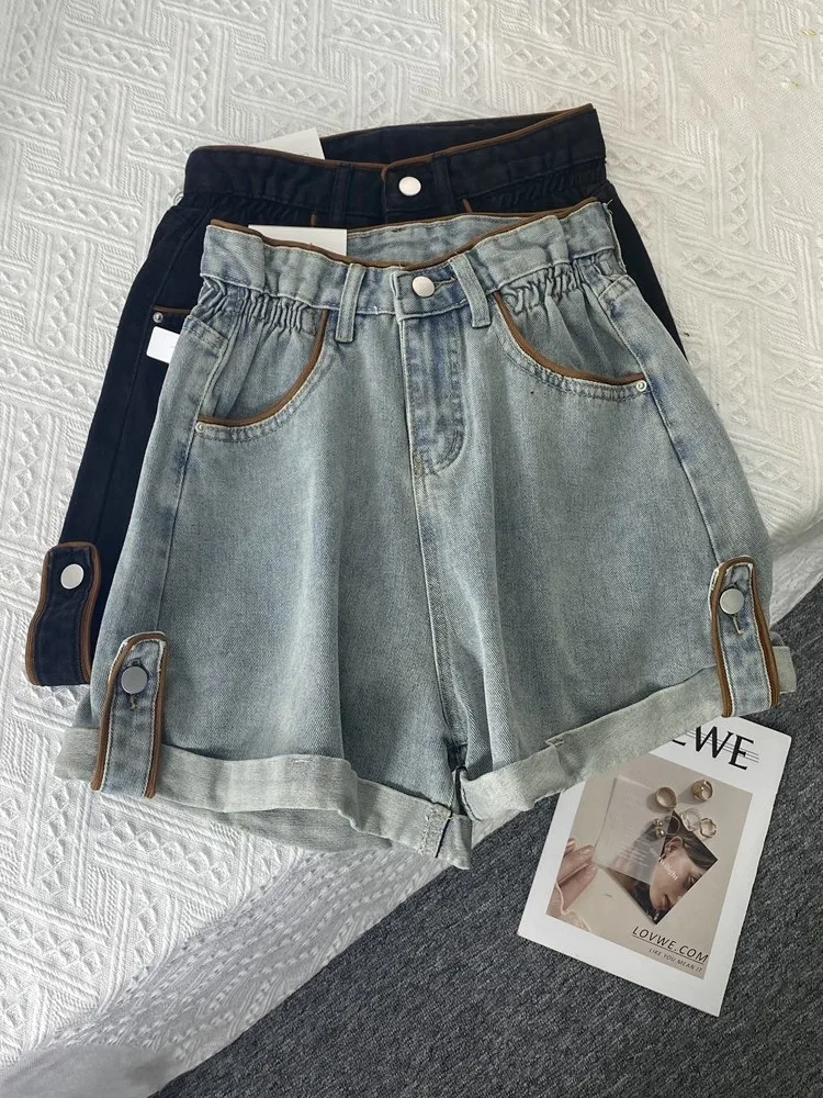 Women's Blue Y2k Gyaru Denim Shorts Vintage Harajuku High Waist Micro Cowboy Shorts Hot Short Jeans Pants 2000s Clothes Summer