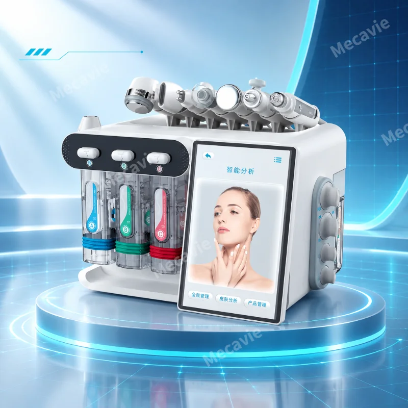 Professional 8IN1 Hydro Dermabrasion Machine Visual Skin Analysis Small Bubble Water Oxygen RF Cold Hot Hammer Facial Beauty