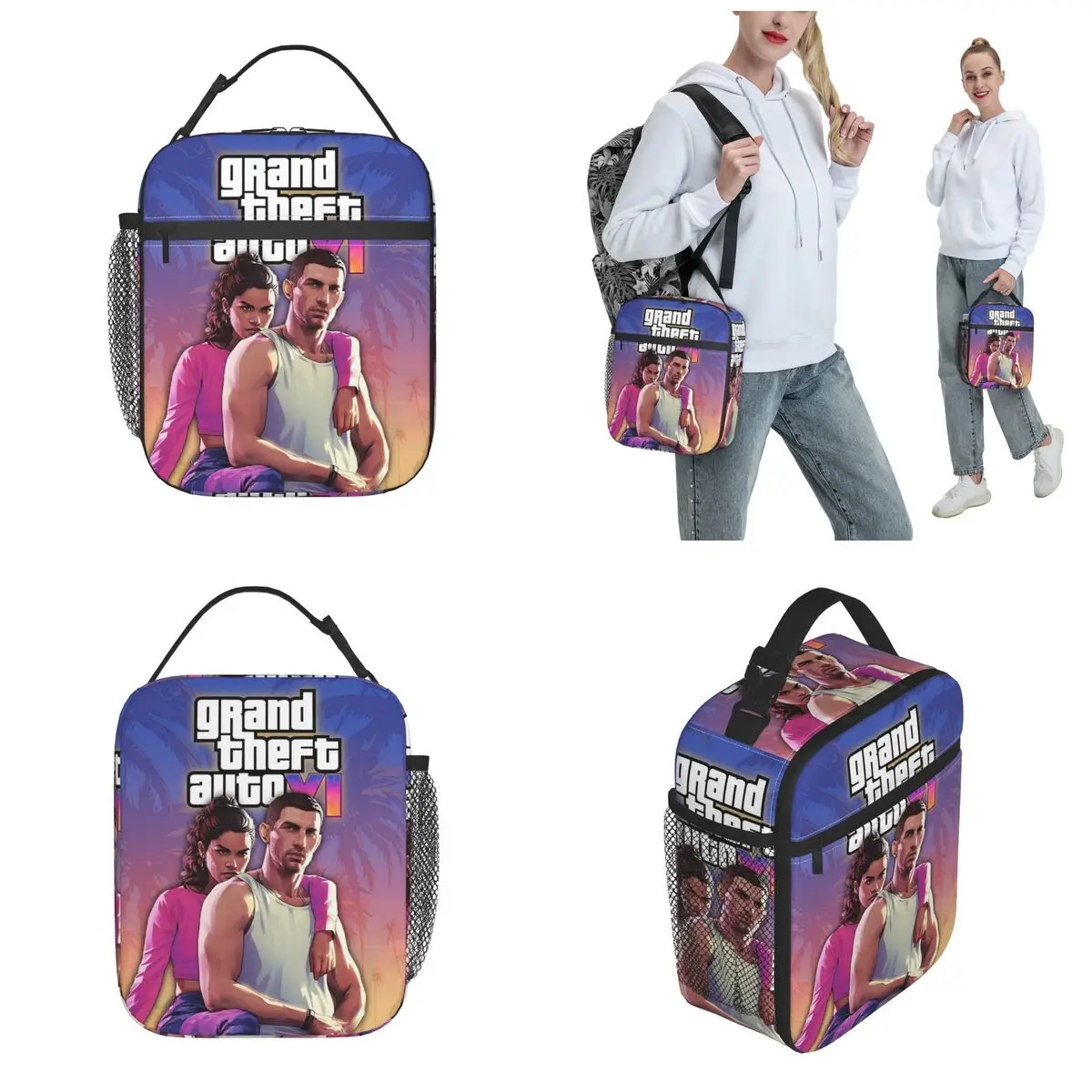 GTA 6 Lucia With Her Partner Insulated Lunch Bag New Games Food Container Bags Portable Cooler Thermal Lunch Boxes For Work