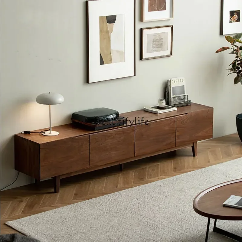 

yj39 walnut floor-to-ceiling TV cabinet Nordic small apartment audio-visual cabinet