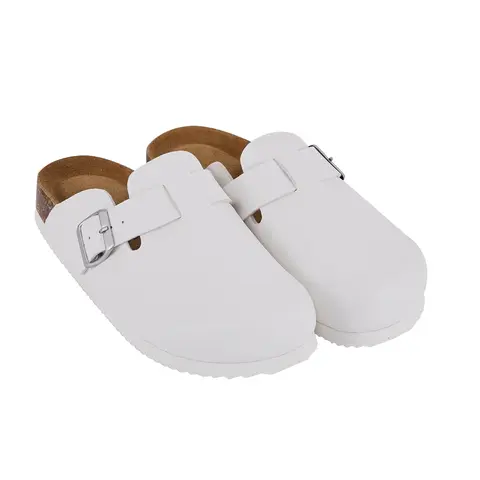 SUFU Women's Outdoor Flat Sandals Mules Clog Birkenstocks Boston Real Leather Cork Foot Bed Solid Color Slip-On Shoes