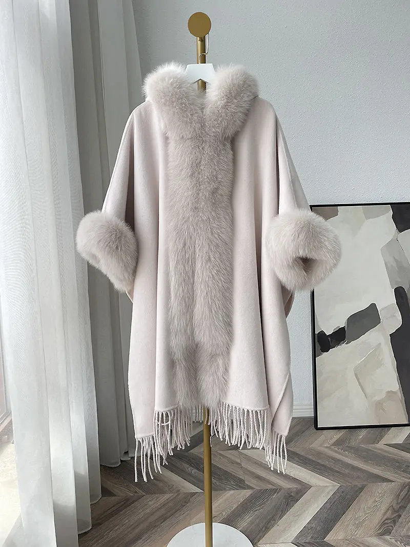 Elegant Fur Cape Women Winter Clothing Thick Warm Poncho Female Fashionable Cardigan Shawl Cloak Loose Fit Mid-length Coats T68