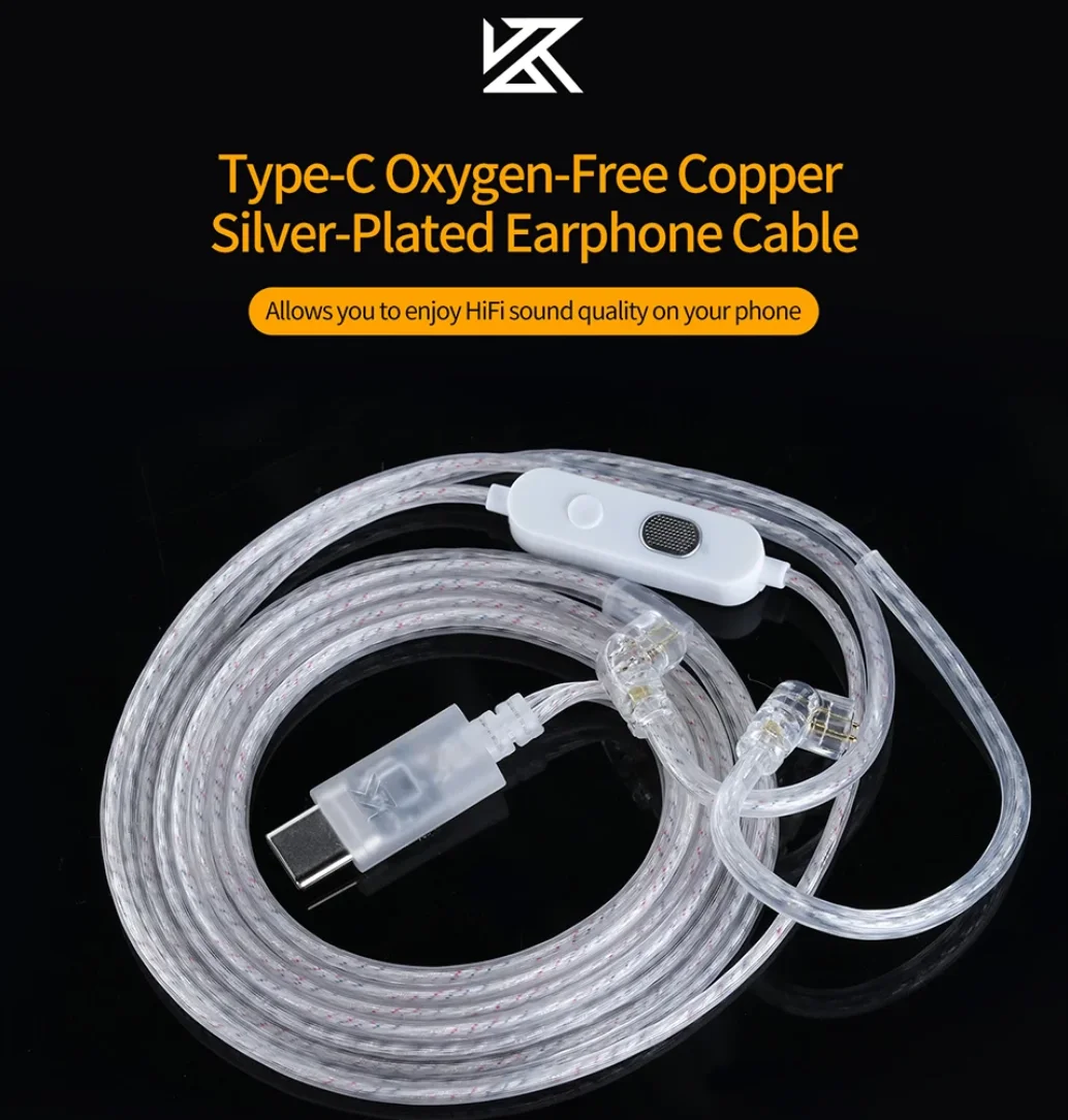 Cable de auriculares KZ, cable de actualización plateado, cable de auriculares tipo C de 2 pines de 0,75mm para KZ ZSN ZSX EDX PRO AS16 ZS10 PRO X Castor