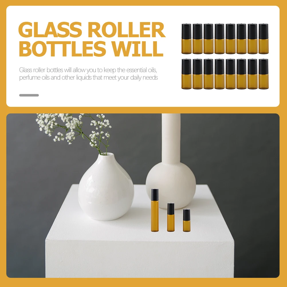 20Pcs Roll on Bottles 3Ml Glass Essential Oil Roller Bottles Refillable Smooth Thick for Aromatherapy and Perfume Storage