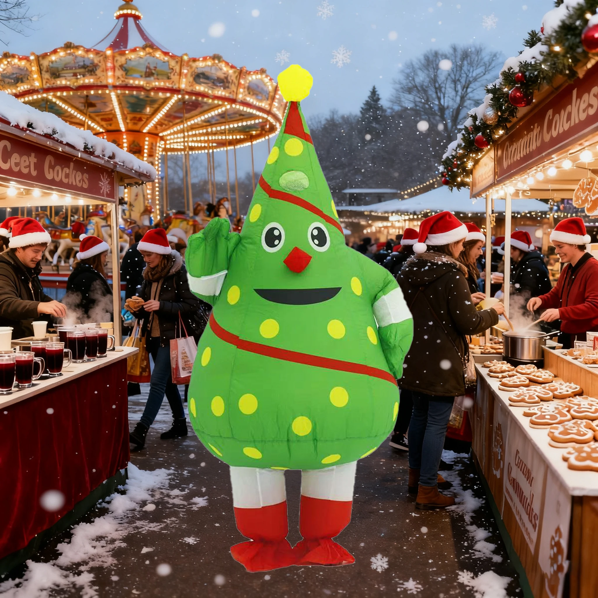 Christmas Tree  Snowman Inflatable Costume Parade Adult Character Cosplay Christmas Party Event Mascot Set