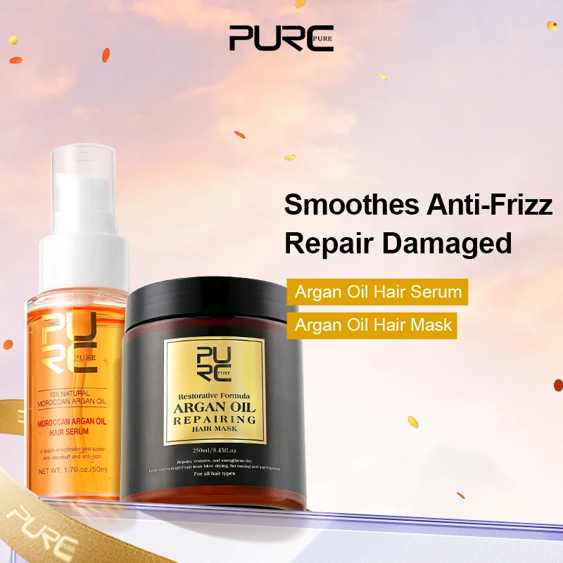 

PURC 250g Morocco Argan Oil Hair Treatment Mask + 50ml Hair Serum Deep Repair Conditioning for Dry Damaged Frizz Hair