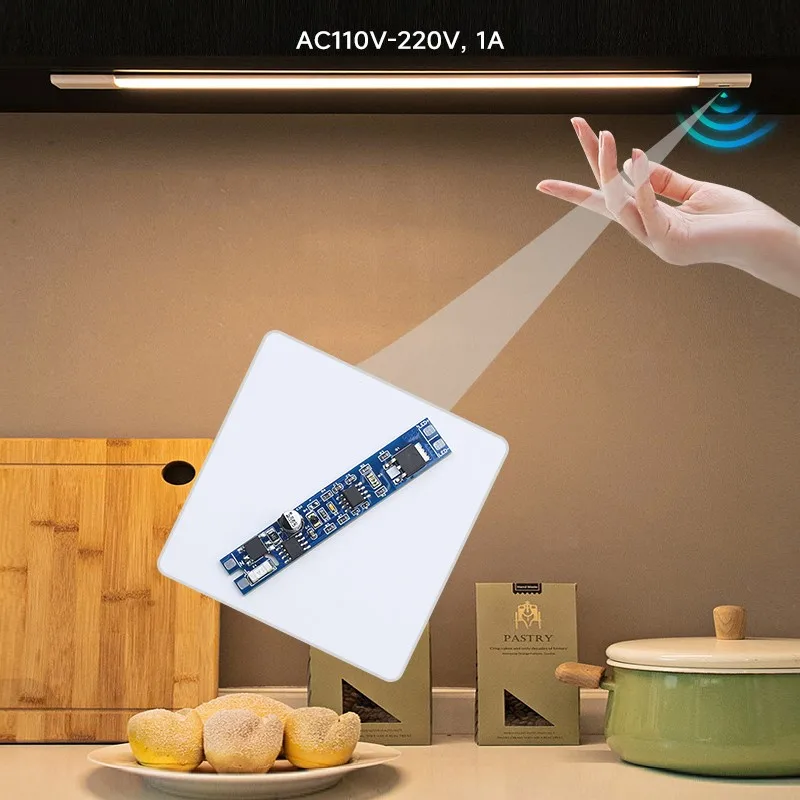 Hand Motion Sensor AC110V-220V LED Light Switch, No Need to Drill Holes to Control Cabinet Light Sensor Switch