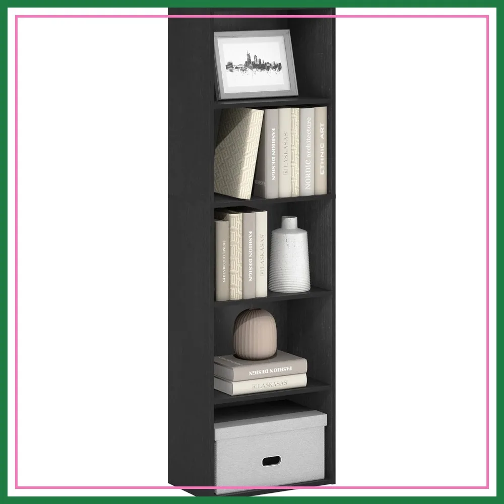 5-Tier Bookshelf with Open Shelves, Easy Assembly, 9.4 x 15.8 x 52, for Living Room, Bedroom, Home Office, Blackwood