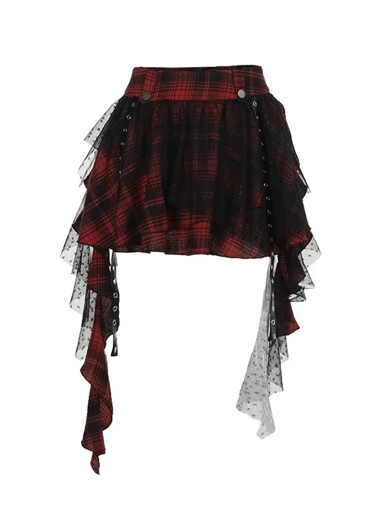 Harajuku Frauen Rock Mode Jupe Spitze Plaid Saia Hohe Taille Unregelmäßigen Sommer Mini Röcke 2024 Faldas Mujer De Moda Streetwear