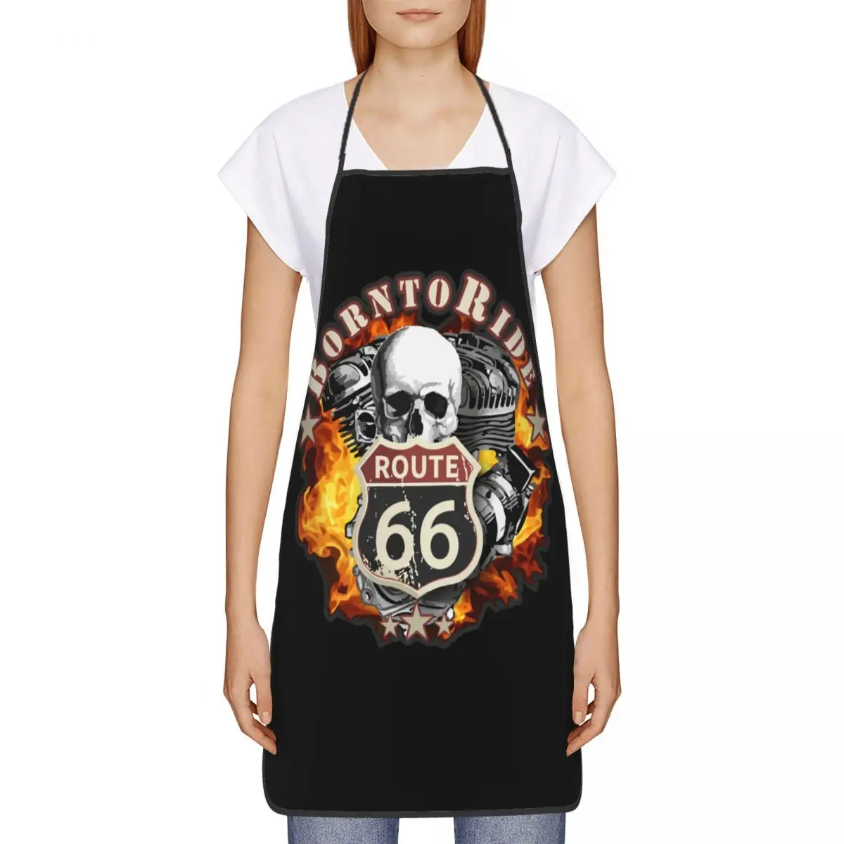 Custom Bib Born To Ride Skull Aprons Men Women Unisex Adult Chef Kitchen Cooking Route 66 Tablier Cuisine Baking